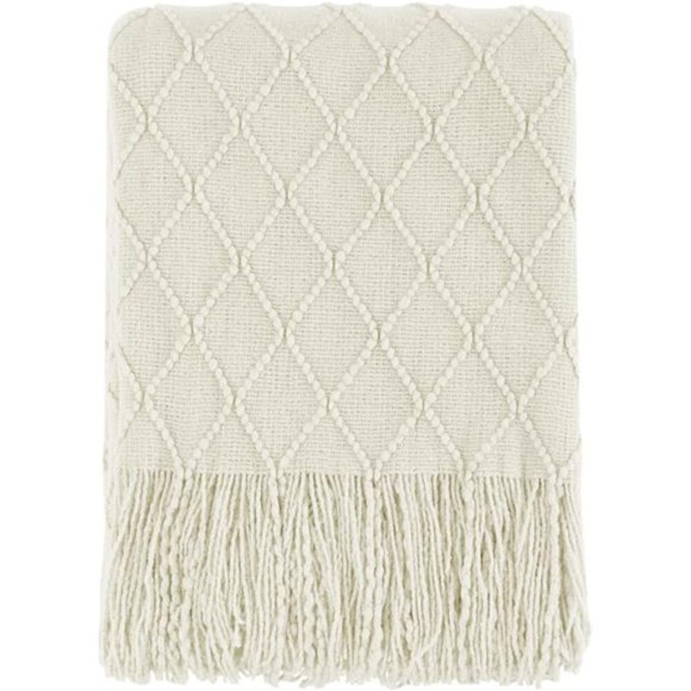 Geometric Acrylic Throw Blanket – 50x60 Soft Cozy Sofa Couch Blanket with Fringe